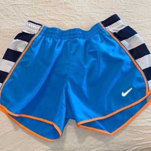 Nike blue with orange trim athletic fri fit shorts